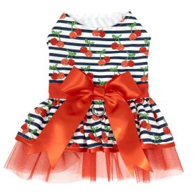 Cherry Stripe Harness Dress with Matching Leash (size: X-Large)