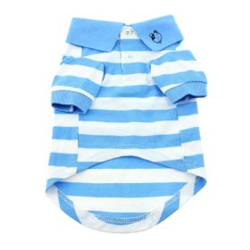 Striped Dog Polo (Color: Blue Niagara and White, size: 2X-Large)