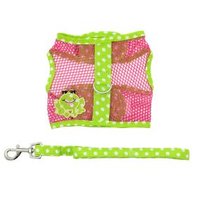 Cool Mesh Dog Harness Under the Sea Collection (Color: Frog Green Dot and Pink, size: small)