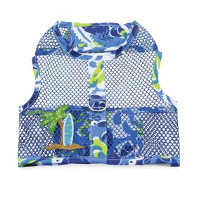 Cool Mesh Dog Harness with Leash (Color: Surfboard Blue and Green / Ocean Blue and Palms, size: small)